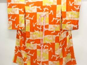 アンティーク　錦紗鶴に花模様長襦袢